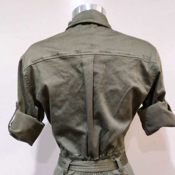 💥EDGY CHIC💥TENZ CVLT CONVERTIBLE SLEEVE ZIP-UP UTILITY JUMPSUIT in ARMY GREEN - Picture 12 of 16